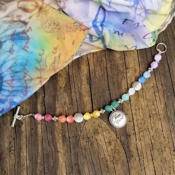 Artisan Bracelet Free Spirit Boho Style Multi-Color & Silver Beads Chakras - Picture 6 of 8